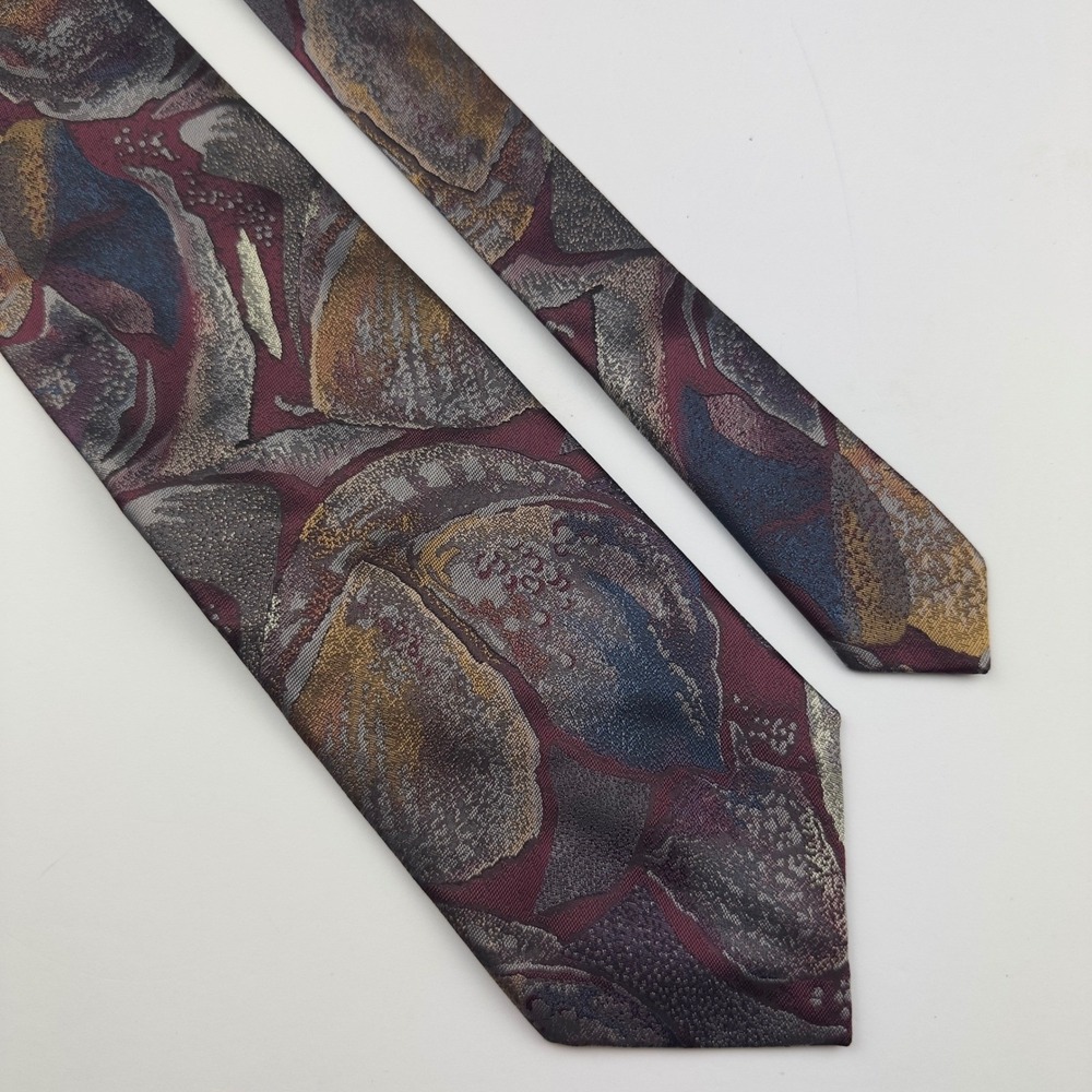 Principles Mens Necktie Burgundy Gray Gold Abstract Floral‎ Geometric Woven UK